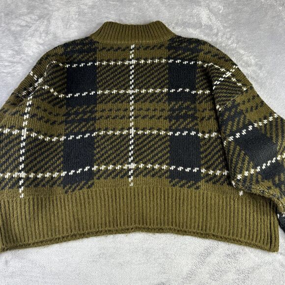 Arizona Jean Co Sweater Womens XL XXL Green Black Plaid Mock Neck Cropped Knit - Picture 9 of 13